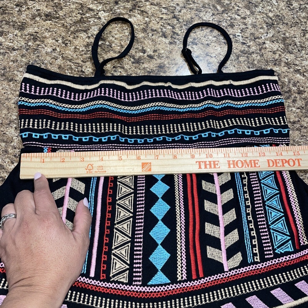 Savanna Jane Aztec Spaghetti Strap Tank Top Embroidered Boho Black Unique Sz SM - Picture 10 of 13